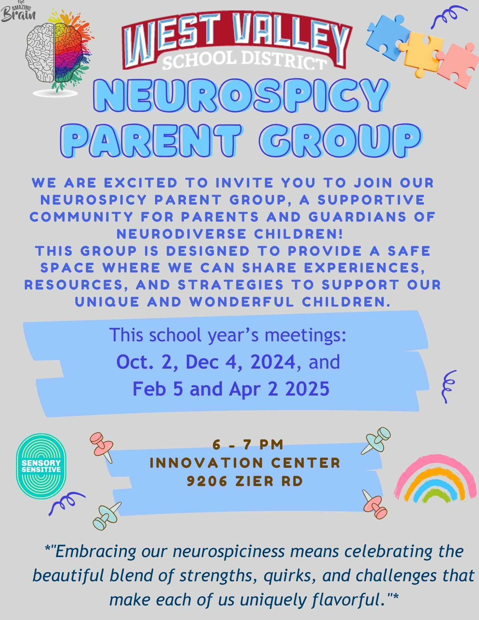 Neurospicy Parent Group Flyer English